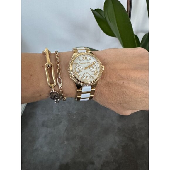 Michael Kors Women's Camille Gold-Tone Acrylic White Bracelet Watch MK5945 - Picture 9 of 15